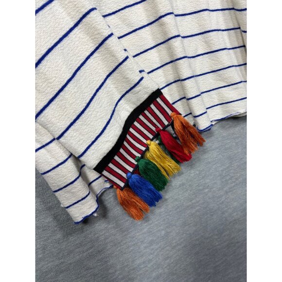 Zara Trafaluc Shirt L Striped Long Sleeve Top Tassels Boho‎ - Picture 3 of 4